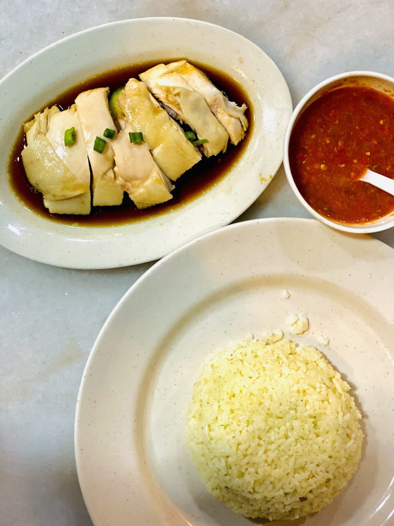Ipoh Hainan's Steamed chicken rice on the table